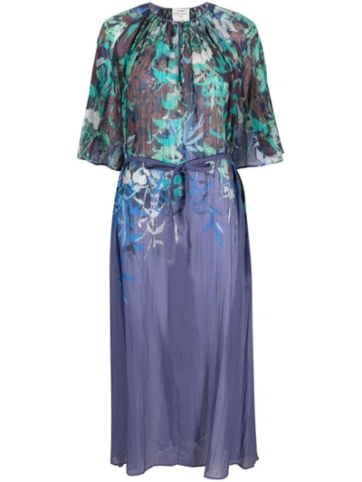 Shop Forte Forte Forte_forte Printed Cotton And Silk Blend Long Dress In Clear Blue