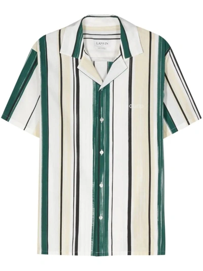 Shop Lanvin Striped Shirt With Embroidery In Green