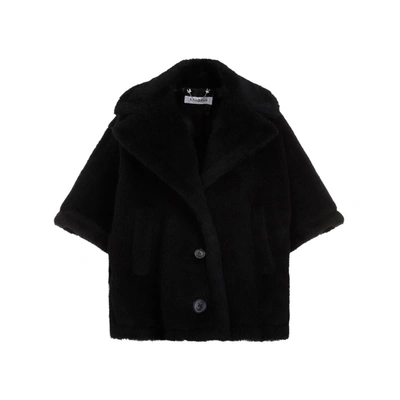 Shop Max Mara Aleggio Teddy Cape Coat In Black