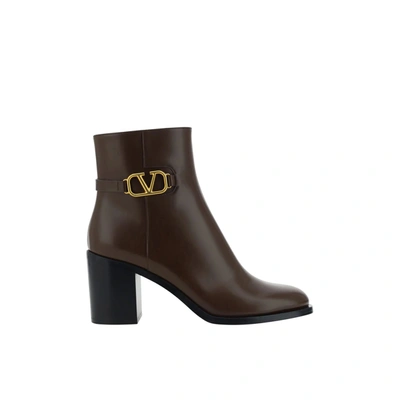 Shop Valentino Leather Vlogo Ankle Boots In Brown