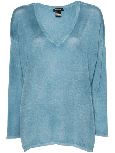Shop Avant Toi Hand Painted Oversize V-neck Pullover Clothing In Blue