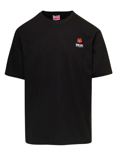 Shop Kenzo Black-shirt With Boke Flower Logo On The Chest In Cotton Man