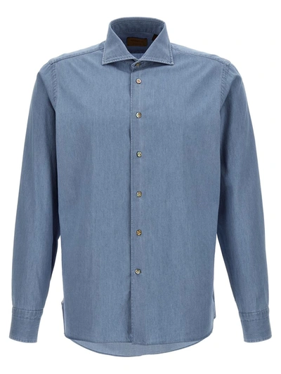 Shop Borriello Chambray Shirt In Blue