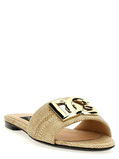 Shop Dolce & Gabbana Logo Fabric Sandals In Beige