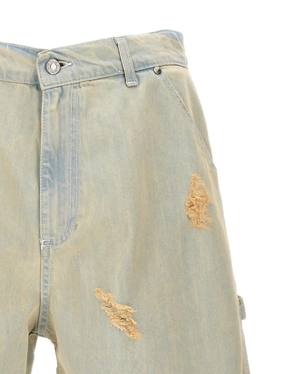 Shop Msgm Destroyed Denim Bermuda Shorts In Blue
