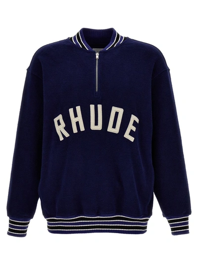 Shop Rhude 'quarter Zip Varsity' Sweatshirt In Blue