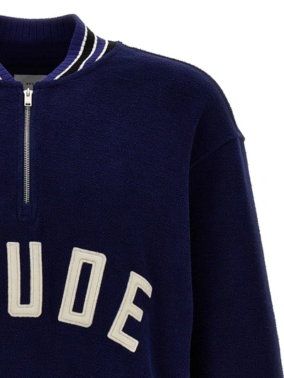 Shop Rhude 'quarter Zip Varsity' Sweatshirt In Blue