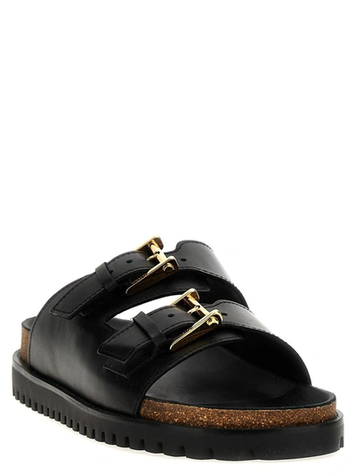 Versace Leather Sandals With Double Buckle Design In Black