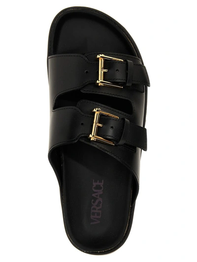 Versace Leather Sandals With Double Buckle Design In Black