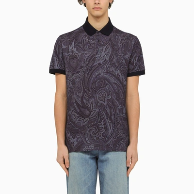Shop Etro | Blue Short Sleeved Polo With Paisley Print