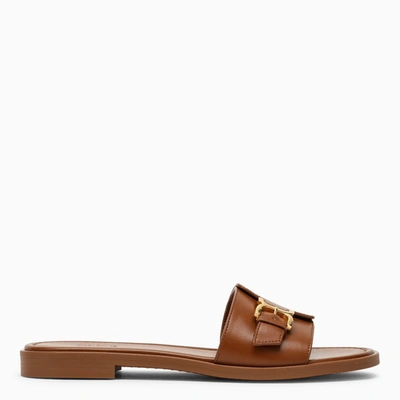 Shop Chloé Marcie Caramel-coloured Flat Leather Sandals In Brown
