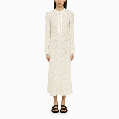 Shop Chloé White Wool And Silk Dress With Embroidery