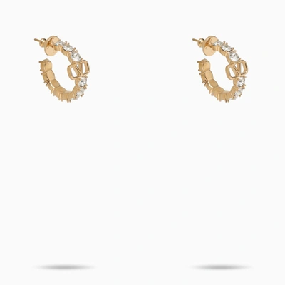 Shop Valentino Vlogo Signature Gold Earrings With Crystals In Metal