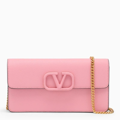 Shop Valentino Vlogo Pink Bubble Leather Chain Wallet