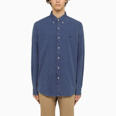Shop Polo Ralph Lauren Custom-fit Indigo Cotton Shirt In Blue
