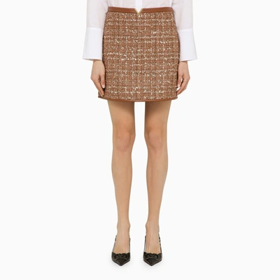 Valentino V Gold Brown Mini Skirt In Brown