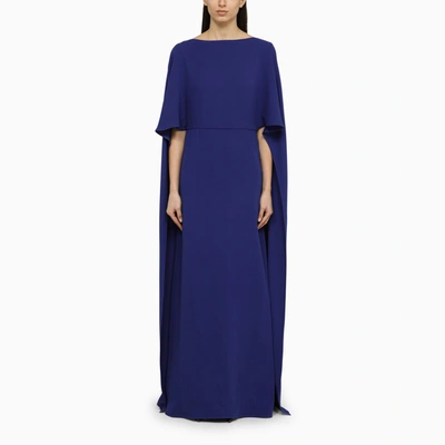 Shop Valentino Sapphire Silk Long Dress In Blue