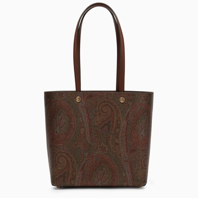 Shop Etro | Paisley Shopping Bag In Coated Canvas In Brown