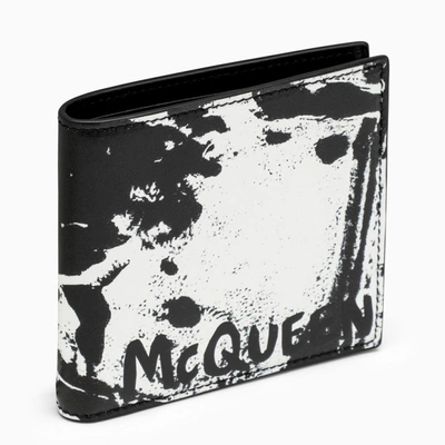 Shop Alexander Mcqueen Black/white Leather Wallet With Logo