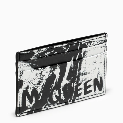 Shop Alexander Mcqueen Black/white Leather Card Holder With Logo
