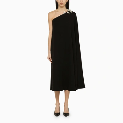 Shop Valentino Black Silk One-shoulder Dress With Embroidery