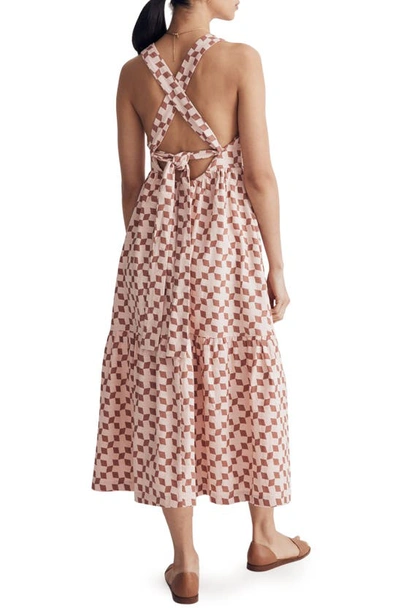 Shop Madewell Cicely Geo Checkerboard Tiered Dress In Pink Oyster