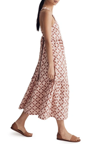 Shop Madewell Cicely Geo Checkerboard Tiered Dress In Pink Oyster