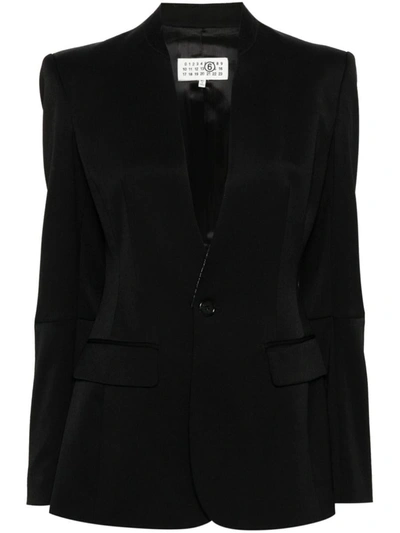 Shop Mm6 Maison Margiela Single-breasted Blazer With Contrasting Stitching In Black