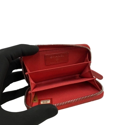 Pre-owned Chanel Zip Around Wallet Red Leather Wallet  ()