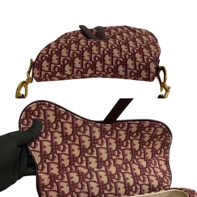 Shop Dior Saddle Burgundy Canvas Shoulder Bag ()