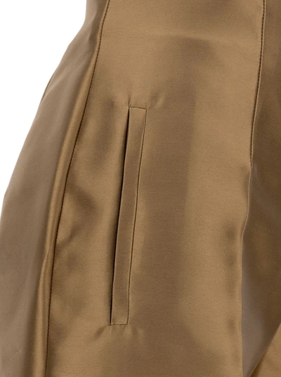 Shop Alberta Ferretti 'mikado' Beige High-waisted Pants In Satin Fabric Woman