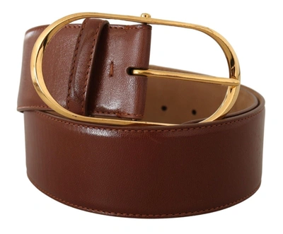 Shop Dolce & Gabbana Elegant Brown Leather Belt With Gold Women's Buckle