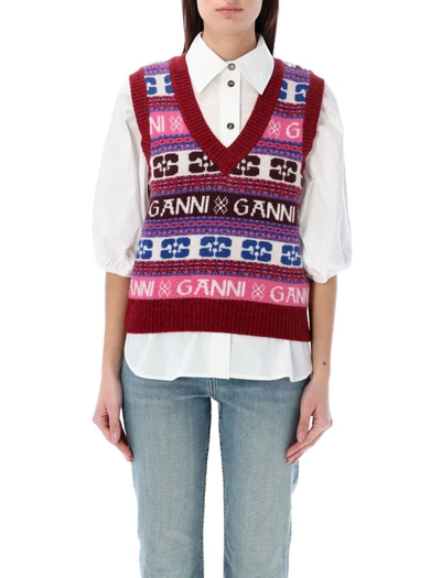 Shop Ganni Allover Logo Vest In Multicolor