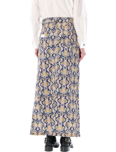 Shop Ganni Snake Printed Long Skirt In Blue Roccia