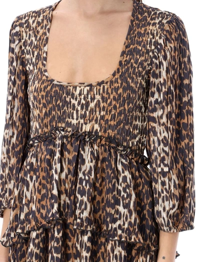 Shop Ganni Leopard Flounce Midi Dress