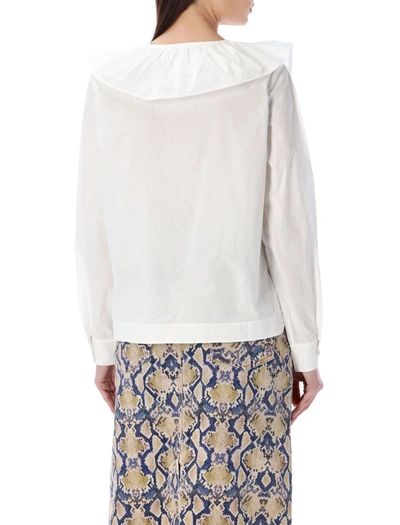 Shop Ganni Ruffle V-neck Shirt In White