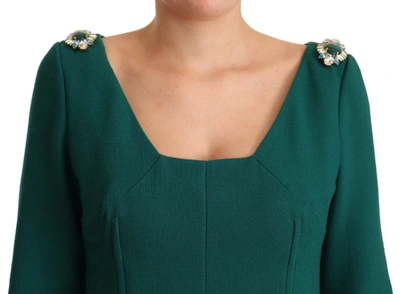Dolce & Gabbana Green Stretch Crepe Crystal Midi Dress In Green