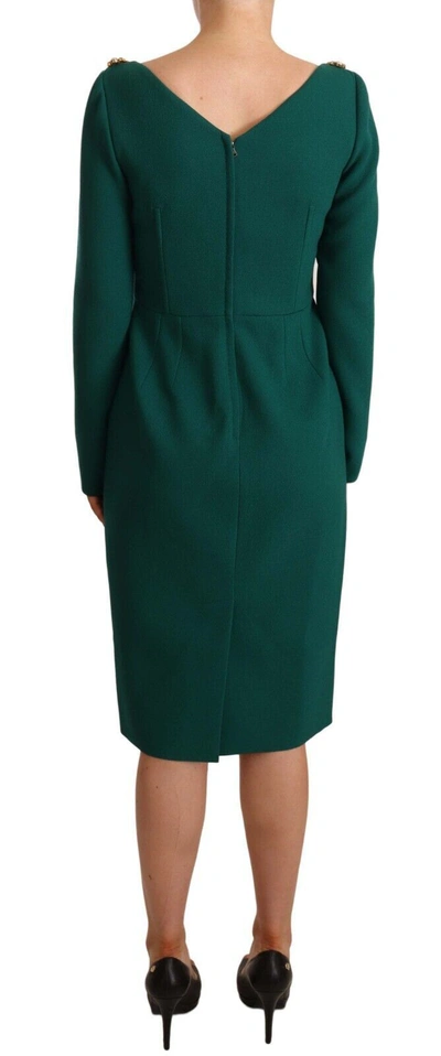 Shop Dolce & Gabbana Emerald Green Midi Sheath Dress With Crystal Women's Brooch