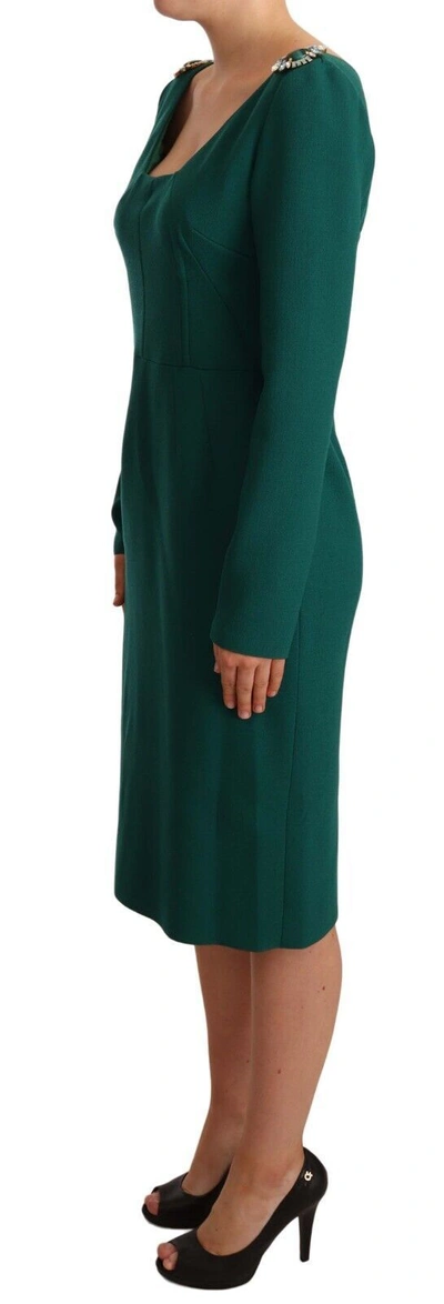 Dolce & Gabbana Green Stretch Crepe Crystal Midi Dress In Green