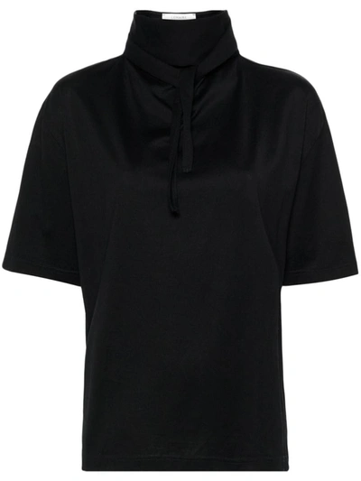 Shop Lemaire Tie-fastening Cotton T-shirt In Black