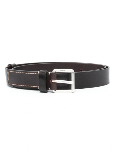 Shop Lemaire Logo-engraved Leather Belt In Dark Brown