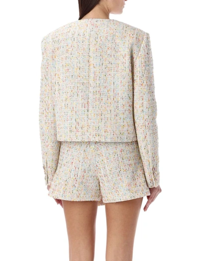 Shop Msgm Tweed Cropped Jacket In White Multicolor