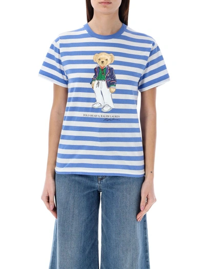 Shop Polo Ralph Lauren Riviera Bear Printed T-shirt In Azzurro White