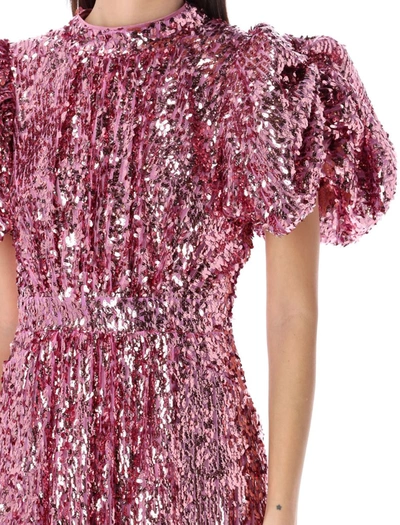 Shop Rotate Birger Christensen Rotate Long Dress Puff Sleeve In Fucsia Pink