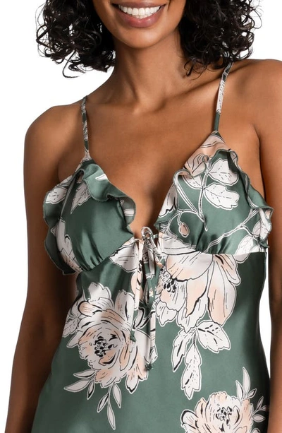 Midnight Bakery Fiji Floral Print Ruffle Trim Satin Chemise In Simple Floret