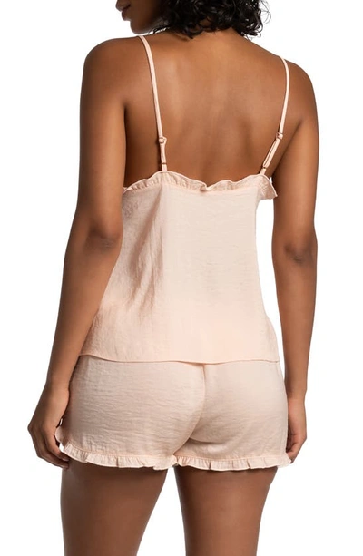 Shop Midnight Bakery Fiji Ruffle Trim Satin Short Pajamas In Peach