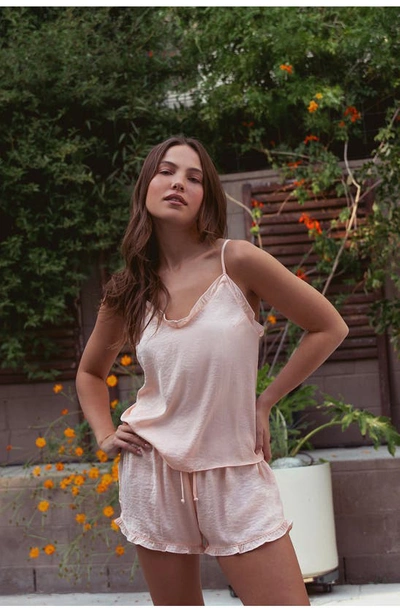 Midnight Bakery Fiji Ruffle Trim Satin Short Pajamas In Peach