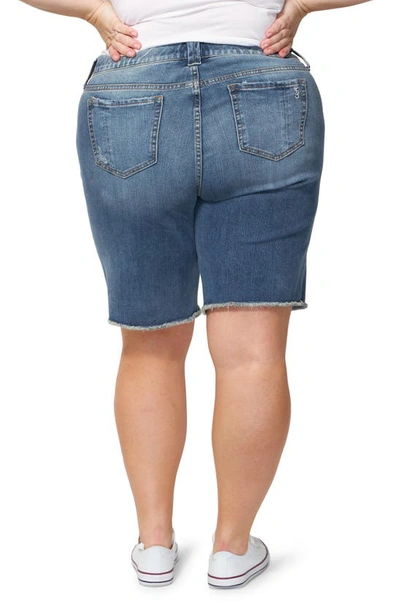 Slink Jeans Frayed Hem Denim Bermuda Shorts In Hazel