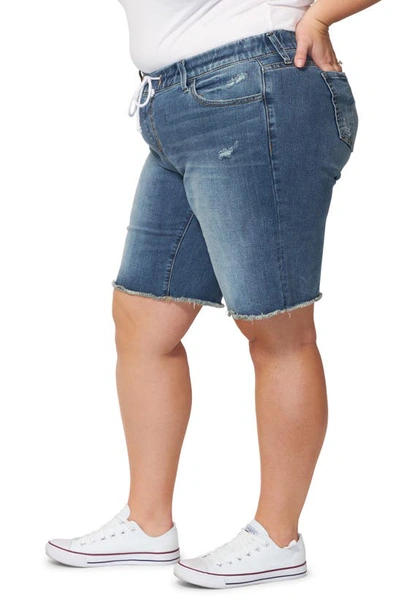 Slink Jeans Frayed Hem Denim Bermuda Shorts In Hazel
