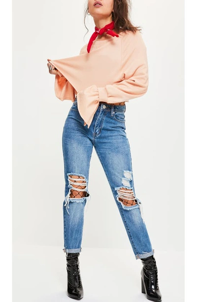 Missguided Frill Cuff Crop Sweatshirt In Blush